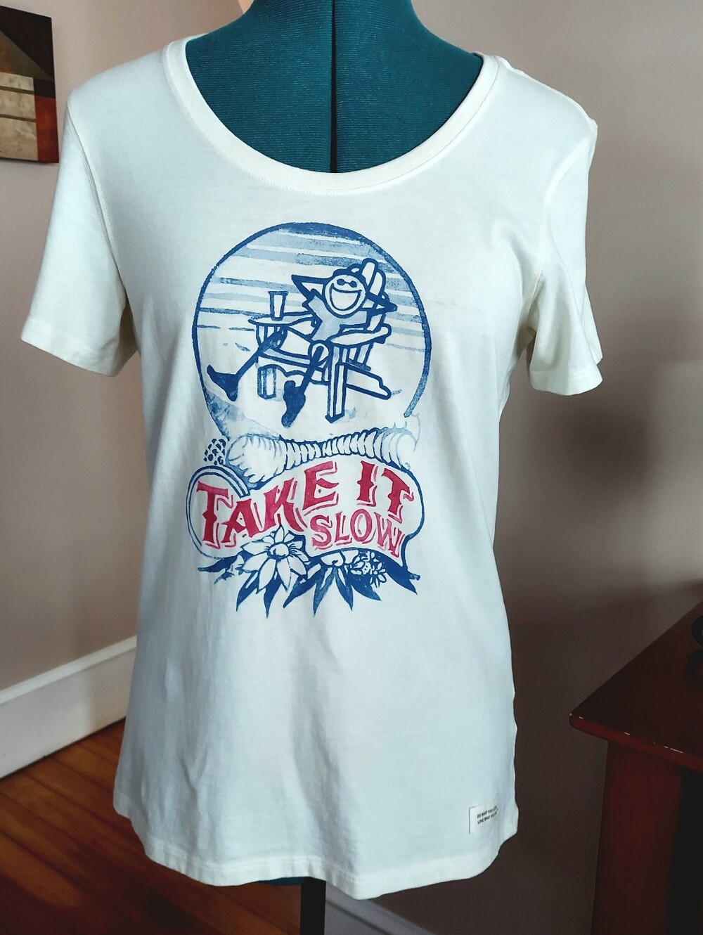 Life is Good Cream Short Sleeve T-shirt "Take It Slow" Women's S